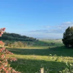 La vue depuis le gîte vignes et sentiers. Burnand. Bourgogne sud.
